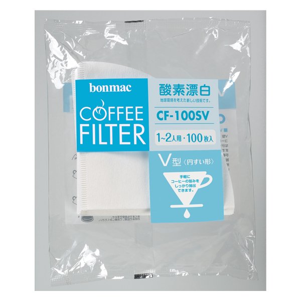 bonmac V-shaped Paper Filter CF-100SV (Oxygen Bleached)